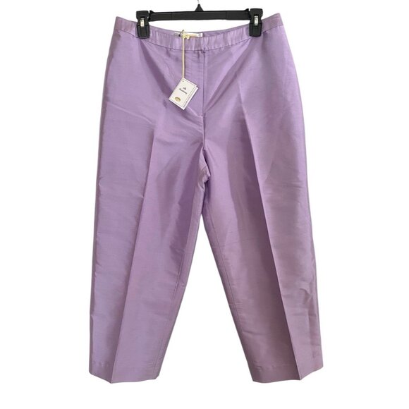 Talbots NWT Womens Petites Size 14P Pure Silk Shantung Pants High Rise Lavender - Picture 1 of 8
